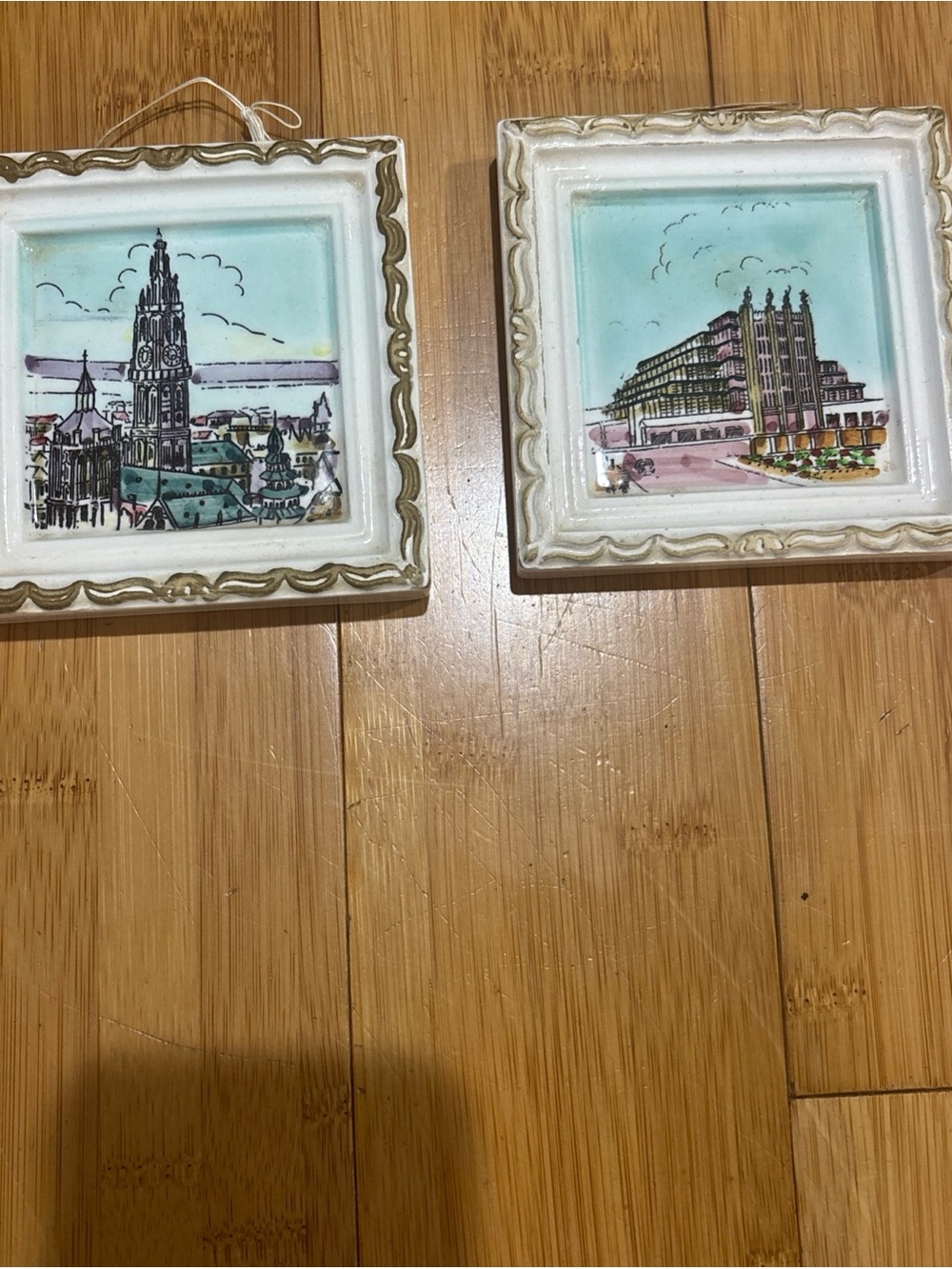 Antique White Ceramic Decorative Wall Tiles featuring Belgian Landmarks